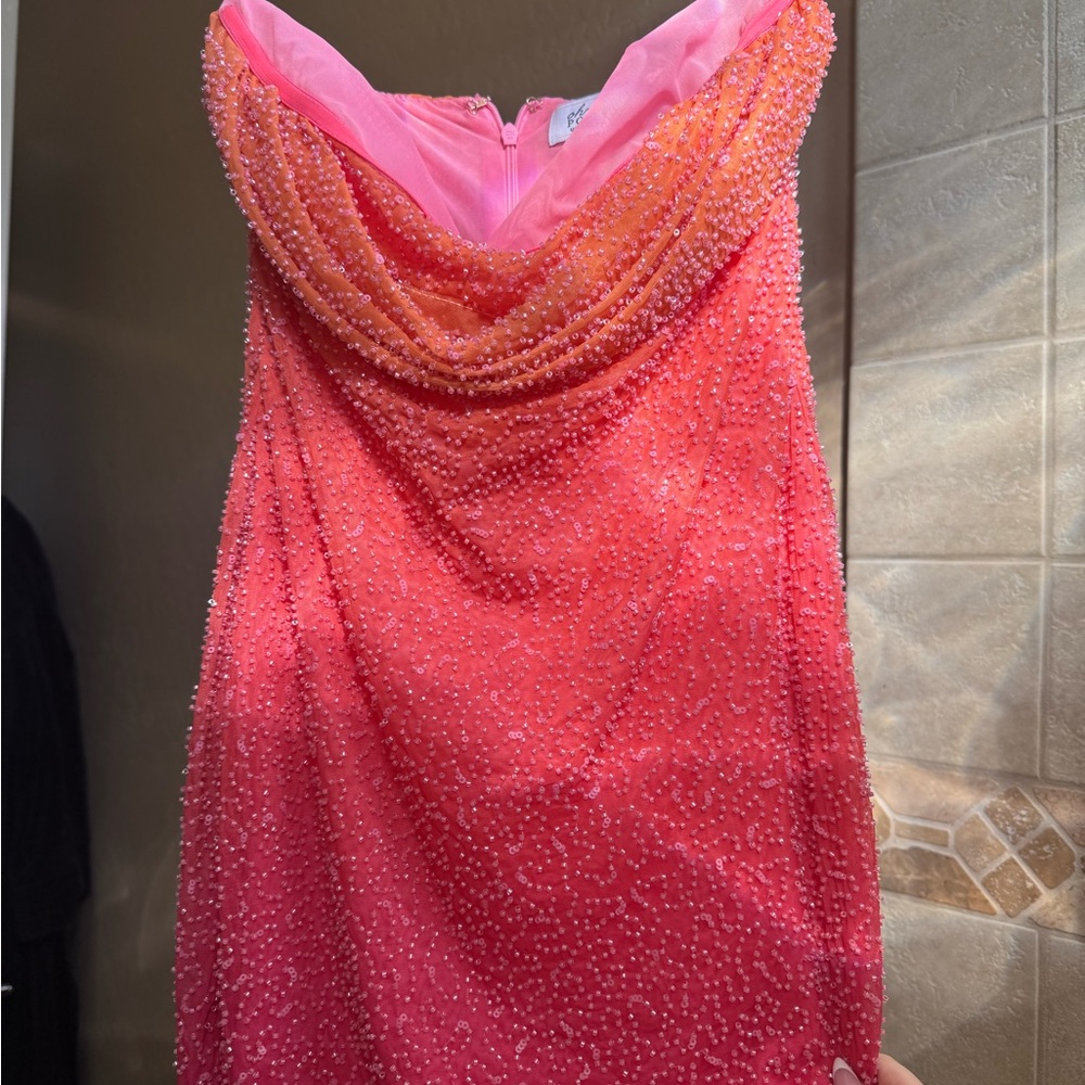 Oh Polly Basel sunset Strapless Dress in Orange and Pink - Picture 5 of 6